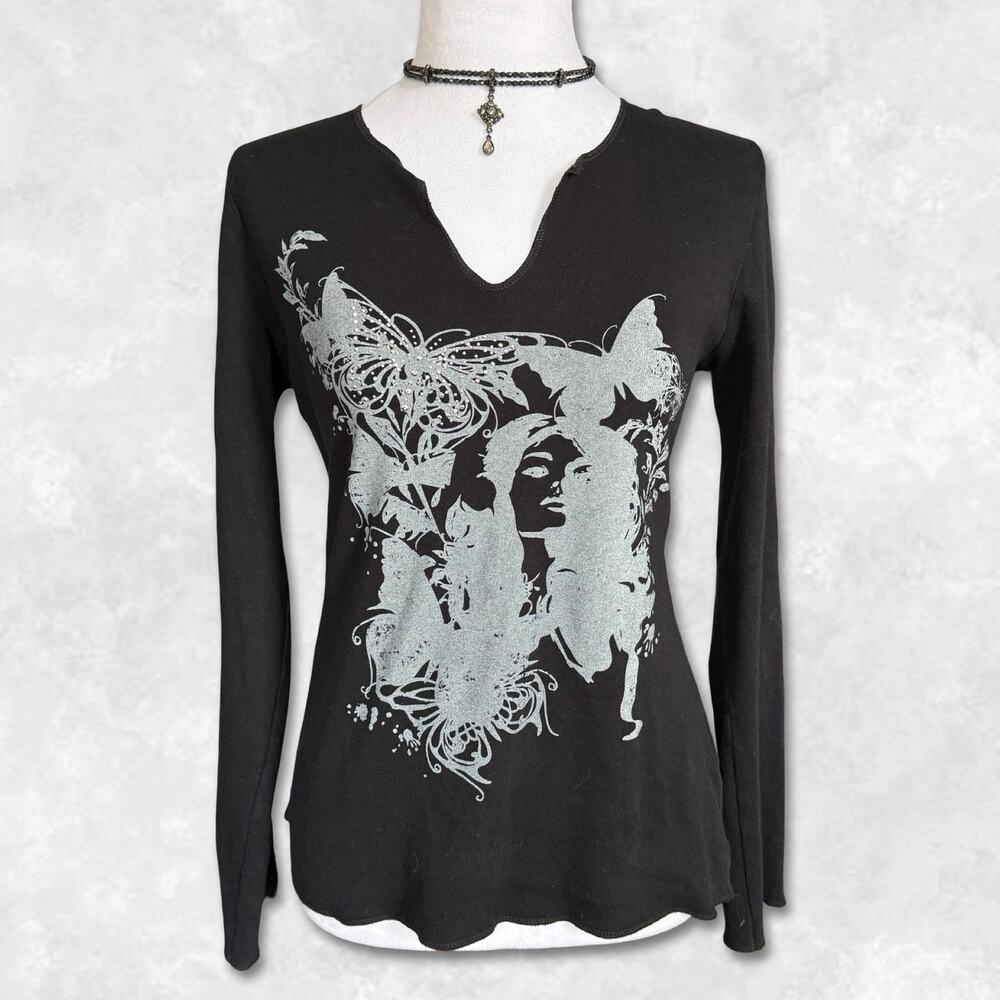 Subversive Euro Grunge Butterfly Girl Top Size L